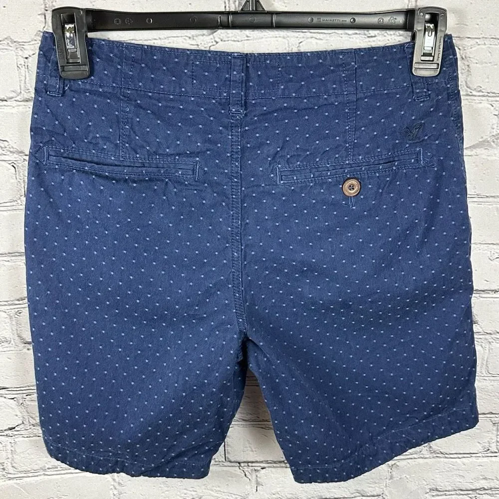 American Eagle Men’s Shorts Flat Front Prep Navy Blue Embroidered Dots 28